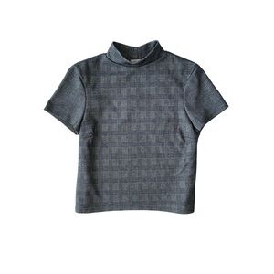 GREY GINGHAM HIGH NECKLINE SHORT SLEEVE  TOP | ANTISTAR WOMENS